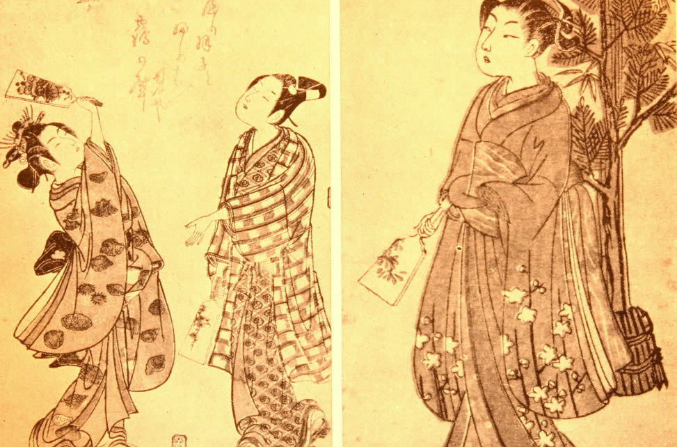 江戸時代の羽根つきの様子（東京国立博物館）の図です